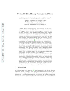 PDF Document Cover - Optimal Selfish Mining Strategies in Bitcoin: Analysis and Implications